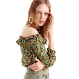 J.Crew Ratti Elephant Print Off-the-Shoulder Button-Front Top - 14